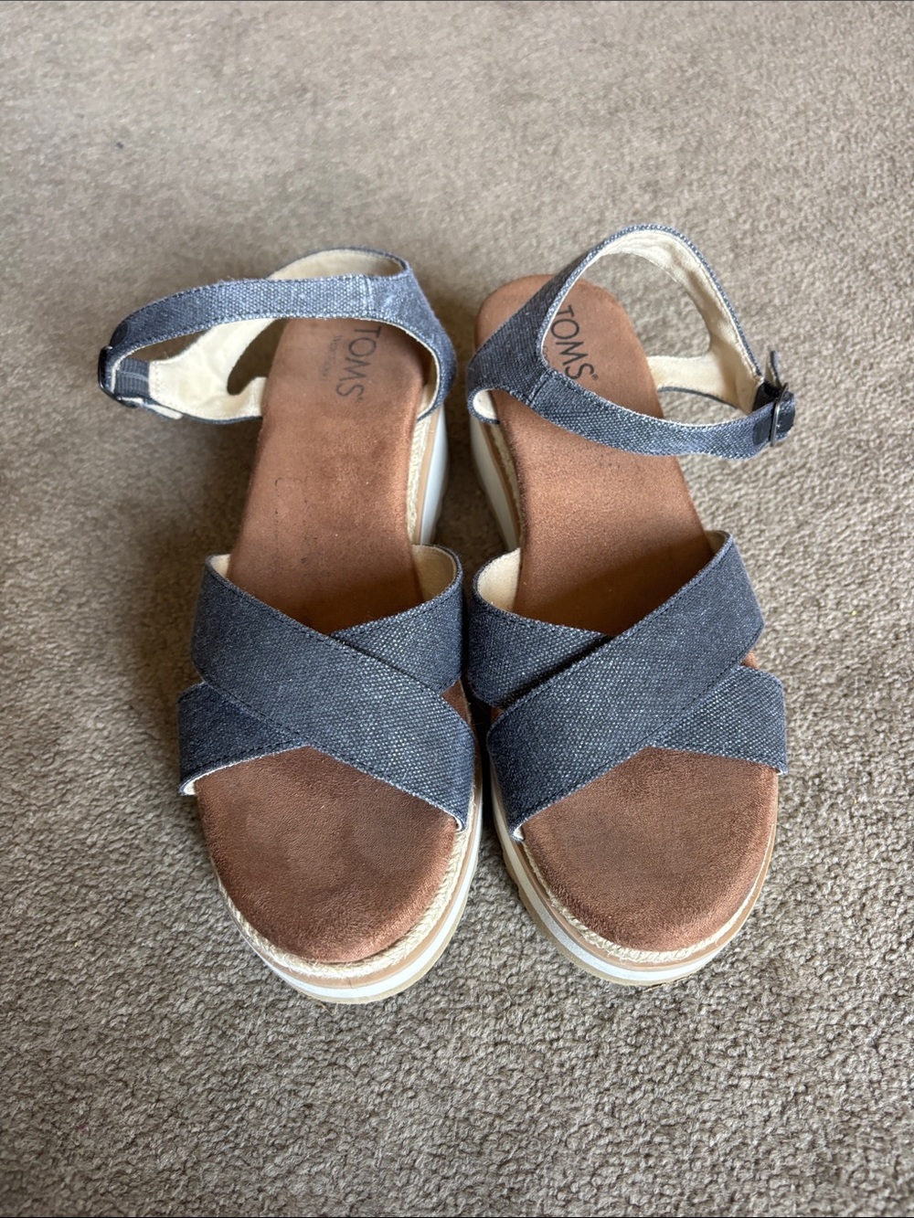 Toms Crisscross Denim-Style Platform Sandals in Blue denim